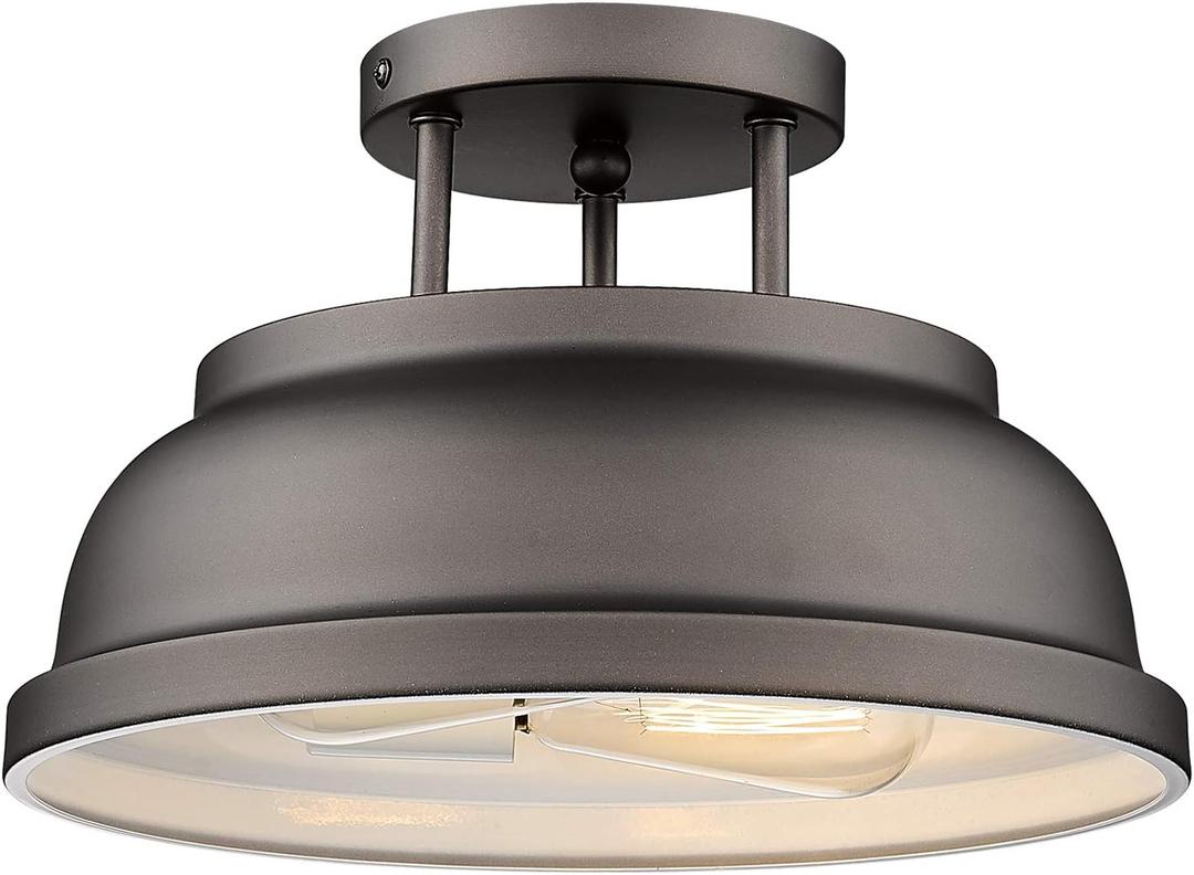 zeyu Farmhouse Semi-Flush Mount Ceiling Light - 2-Light 12 Inch Ceiling Light Fixture for Bedroom Kitchen Hallway, Oil Rubbed Bronze Finish, ZY29-F ORB