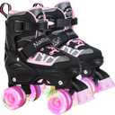 Nattork Kids Roller Skates for Boys Girls,4 Sizes Adjustable Roller Skates with Light up Wheels,Fun Rollerskates for Toddler Kids Beginners Indoor Outdoor, Medium