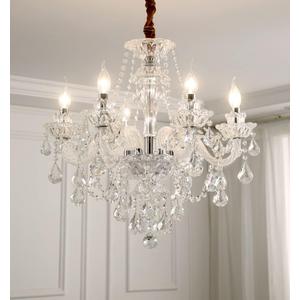 Crystal Chandelier 6 Lights Clear K9 Crystal Luxury Interior Decoration Ceiling Light E12 Bulbs Crystal Pendant Lighting Fixture for Dining Room, Living Room, Bedroom (6 Lights), 
24"L x 24"W x 22"H