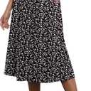 Witsmile Women's Boho Floral Printed Skirt Elastic High Waisted Summer/ Fall Flowy Skirt for Women(FP Black Pink, XL)