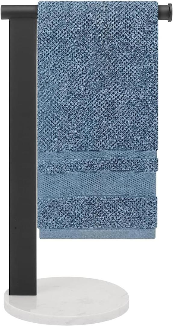 Stainless Steel L-Shaped Hand Towel Holder, SUS304 Bathroom Towel Rack with Thickened Base for Countertop Vanity (Matte Black)