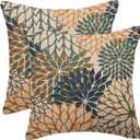 Orange Green Pillow Covers 18x18 Inch Set of 2 Spring Summer Navy Blue Dahlia Floral Decorative Throw Pillows Farmhouse Geometric Flower Cushion Cover for Home Sofa Bedroom Outdoor