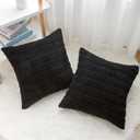 Corduroy Decorative Throw Pillow Covers, Boho Stripe Soft Square Cushion Case Home Decor for Living Room Couch Bed Sofa, Set of 2 Pack, Black, 22x22 Inch