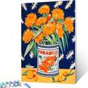 Retor Orange Flowers in a Tin DIY Paint by Numbers for Adults Orange Floral DIY Oil Painting Acrylic Paint Art Painting Kit Canvas with Acrylic Paints Vintage Flowers Art 16x20 Inch（DIY Frame ）