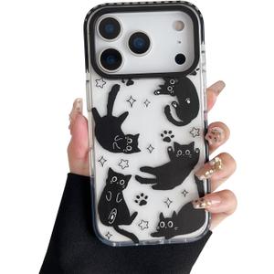 Compatible with iPhone 17 Pro Max Case,Clear Cute Black Cat Pattern with Shockproof Slim Soft TPU Protective Phone Case for Women Designed for iPhone 17 Pro Max 6.9"