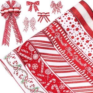 Christmas Ribbon Wired 2.5 inch,6 Rolls 36 Yards Red and White Christmas Tree Ribbon,Holiday Wired Ribbons for Tree Topper Bow Wreath Gift Wrapping Xmas Decorations (Red)