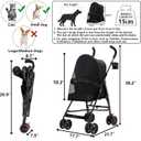 Cat Stroller Foldable Lightweight for Small Dogs Cats 0-15 lb Black