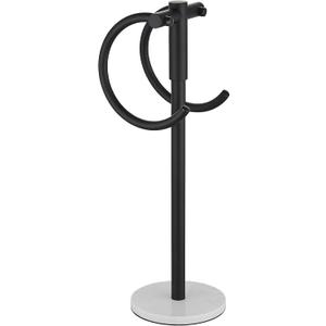 Hoooh Matte Black Free-Standing Towel Ring - Double-Ring & Marble Base Design - Stainless Steel Hand Towel Rack for Bathroom Vanity Countertop