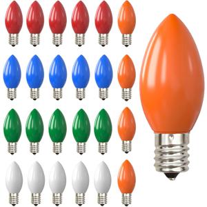 Oviejo C9 Led Replacement Christmas Light Bulb, C9 Multicolor Led Bulbs for Christmas Outdoor String Lights, E17/C9 Intermediate Base-0.6 Watts, 25 Pack