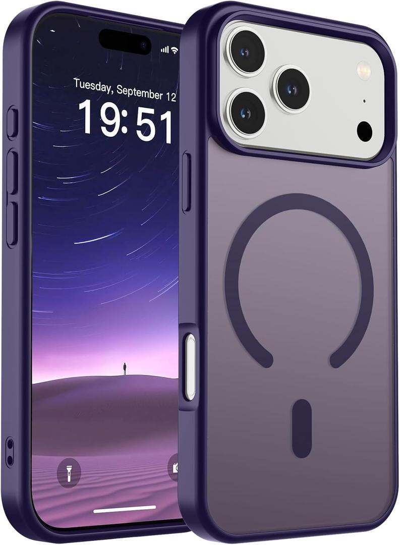 SUPFINE Magnetic for iPhone 17 Pro Max Case (Compatible with MagSafe)(Military Grade Drop Protection) Translucent Matte Shockproof with Anti-Fingerprint Phone Cover,Dark Purple