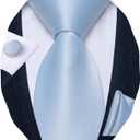 DiBanGu Mens Tie Satin Plain Necktie and Pocket Square Cufflinks Set Wedding Party Business