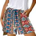 BTFBM Womens Boho Summer Shorts Beach Vacation Clothes 2025 Elastic Waist Casual Printed Loose Short Lounge Pant Pockets Size XL