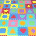ProSource Kids Puzzle Alphabet, Numbers, 36 Tiles and Edges Play Mat, 12"x12", Abc & 123 (Shapes & Colors)