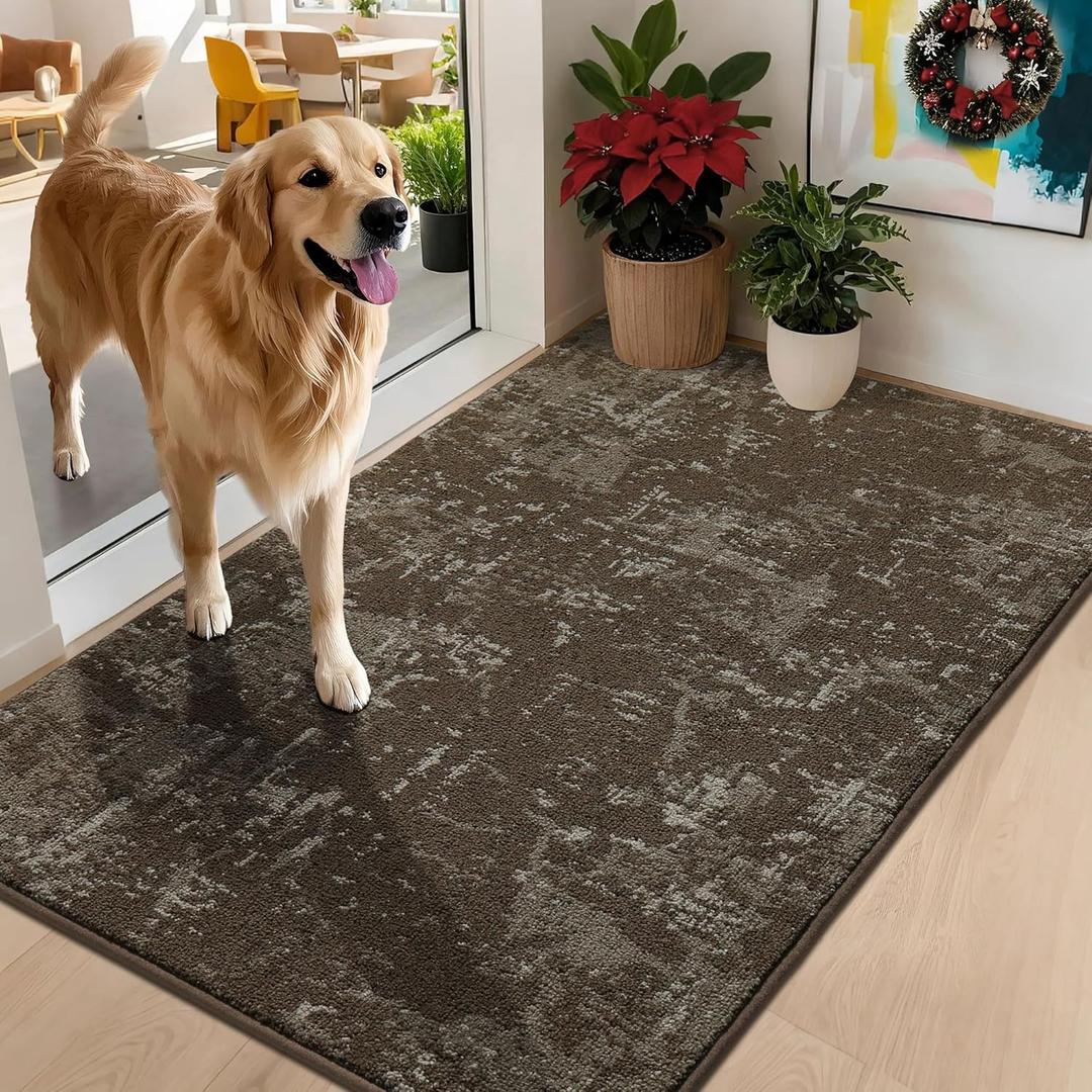 BEQHAUSE Dirt Trapper Door Mat 32" x 48", Non-Slip Doormats Washable Entryway Rugs, Stain Resistant Dog Door Mats Absorbent Welcome Floor Mat for Front Back Door, Mud Wet Shoes & Paws, Brown