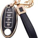 for Nissan Key Fob Cover with Leather Lanyard, Car Key Fob Case Compatible with Nissan Altima Maxima Rogue Armada Sentra 370z Pathfinder Murano Smart Key Protector Holder
