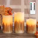 Wheat Decor Flameless Candle Battery Operated with Remote Real Wax LED Wick Flickering Pillar Candles Fall Arrangement for Wedding Table Home Kitchen