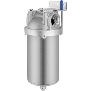Amwater NSF/ANSI 42 Stainless Steel Whole House Water Filter Housing, 5" x 2.5" Sediment Water Filter System for Heavy Duty, Well & City Water, 1" NPT Port, Drain Valve Style C