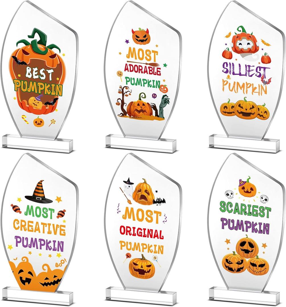 Pinkunn 6 Pcs Acrylic Halloween Trophy Awards, 7.3'' Halloween Contest Trophies Award Prize Medals for Adults Contest Winner Party Supplies(Pumpkin)