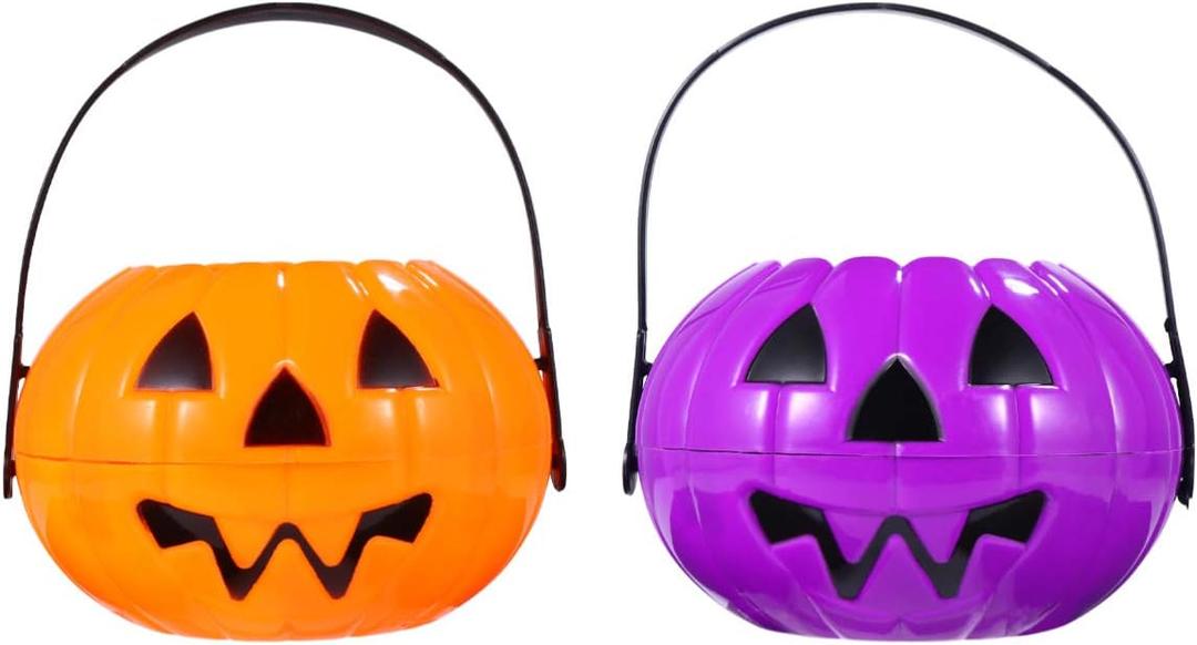 Cabilock 2Pcs Halloween Pumpkin Bucket Halloween Candy Bucket Jack-O-Lantern Trick or Treat Bags for Snacks Goodie Candy Halloween Party Favors (Random Color)