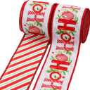 LaRibbons Christmas Wired Ribbon 2.5 inch Double Faced Red HO and Striped Christmas Ribbon for Tree Garland, Wreath Bow, Xmas Crafts Decorations, 2 Rolls 10 Yards Total