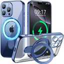 Pmteyoim Magnetic for iPhone 16 Pro Case with Invisible Stand[Compatible with MagSafe][Full Camera Lens Protector][Military Drop Protection] Shockproof Not Yellowing Clear Slim Soft for Women Men