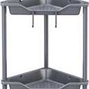 Orimade Rustproof 2 Tier Floor Standing Corner Shower Caddy Organizer, Plastic Metal Splicing Floor Corner Shelf Rack Stands for Bathroom, Grey