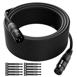XLR Cable Microphone Cable 50 Feet,Elecan Heavy Duty Balanced XLR Speaker Cable (From 25-200FT) 3-Pin Shielded Male to Female Mic Cord,DMX Stage Lighting Patch Cable for Speaker Systems Mixer+10 Ties (50FT)