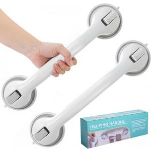 Shower Grab Bars for Bathtubs and Bathrooms, 2025 Upgraded 16 Inch 2 Pack Safety Handle with Strong Suction & Anti-Slip Grip, Removable Shower Handles for Seniors, Elderly, Handicap  Gray
