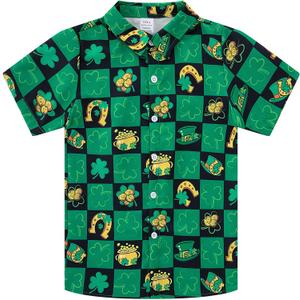 UNICOMIDEA Boys St. Patrick's Day Shirt Kids Green Shirts Short Sleeve Button Down Tops 5-14 Years