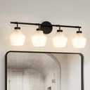 USHOWER 4-Light Bathroom Light Fixtures, Vanity Lights with White Frosted Glass Shades, Modern Black Vanity Lights for Bathroom, Mirror, Living Room, Bedroom, Hallway, E26 Base (Bulbs Not Included)