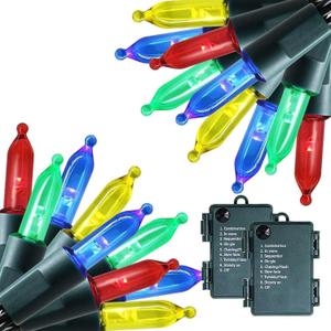 Twinkle Star Outdoor Christmas Lights Battery Operated 50 LED Mini String Light with 8 Modes, 16ft Waterproof Fairy Lights for Garden Xmas Tree Wedding Wreath Party Decoration (Multicolor, 2 Pack)