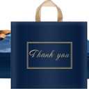 WAKAKO 60 Pack Thank You Plastic Bags for Small Business Retail Store 14x16 Inch Shopping Merchandise Bags with Handle, Blue