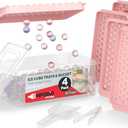 Emporio Kitchen Round Ice Cube Tray Set Pack of 4, BPA-Free Stackable Trays with Lid & Tongs, 104 Ice Balls Per Tray for Whiskey, Drinks, and Cocktails, Quick Release Round Ice Cube Mold, Pink