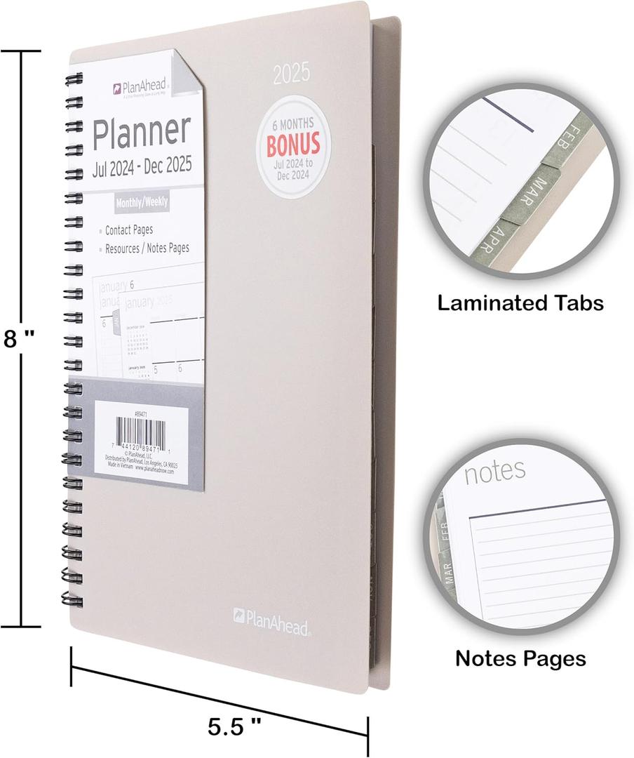 PlanAhead Student Planner Aug 2024- July 2025 Grey