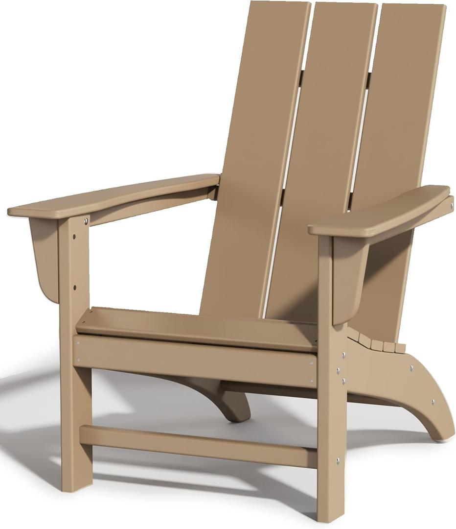 Poly Lumber Adirondack Chair, All-Weather Resistant Outdoor Patio Chairs, Look Like Wood, Pre-Assembled Outdoor Fire Pit Chair for Pool, Deck, Backyard, Garden, Weather Wood