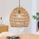 ELYONA 16 Large Boho Rattan Chandelier, Modern Rustic Wicker Pendant Light Fixtures, Basket Hand Woven Hanging Lamp for Coastal Kitchen Island Dining Room Living Room Bedroom Foyer (40cm*40cm) (16 Inch Brown)