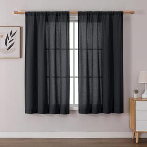 OWENIE Colin 2 Panels Black Curtains 63 Inch Length for Bedroom Living Room, Semi Sheer Light Filtering Linen Textured Window Treatments, Modern Rod Pocket Dining Room, 2 Panels, 42x63 Inch