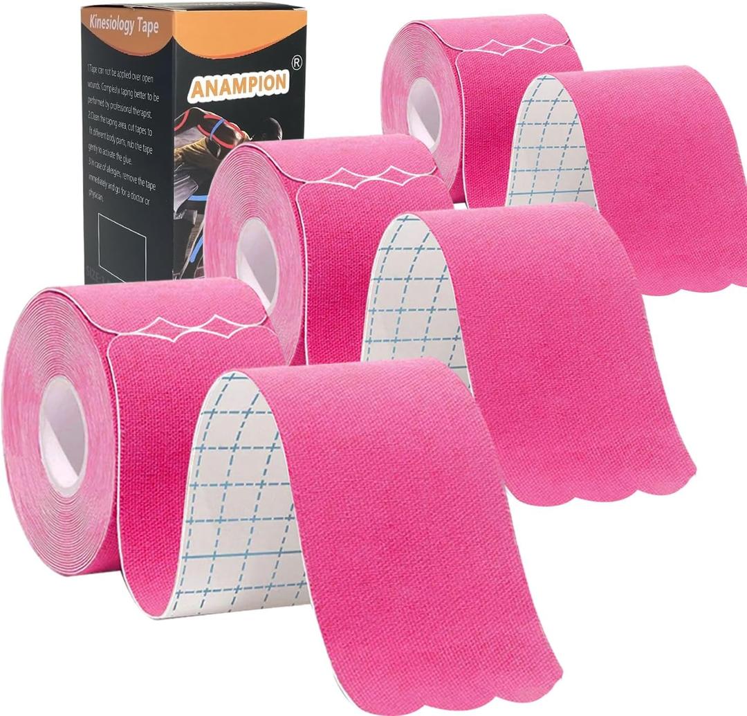 Kinesiology Tape Pro Athletic Sports (3 Rolls,60 Precut Strips) Waterproof Breathable Latex Free Tape for Ankle Wrists Knees Elastic Running Tennis Swimming Football Sports Activities Tapes(Pink)