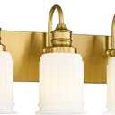 3-Light Bathroom Light Fixture, HWH Modern Vanity Light, Brushed Gold Wall Light Over Mirror, Frosted White Bell-Shaped Glass, 5HZG106B-3W BG