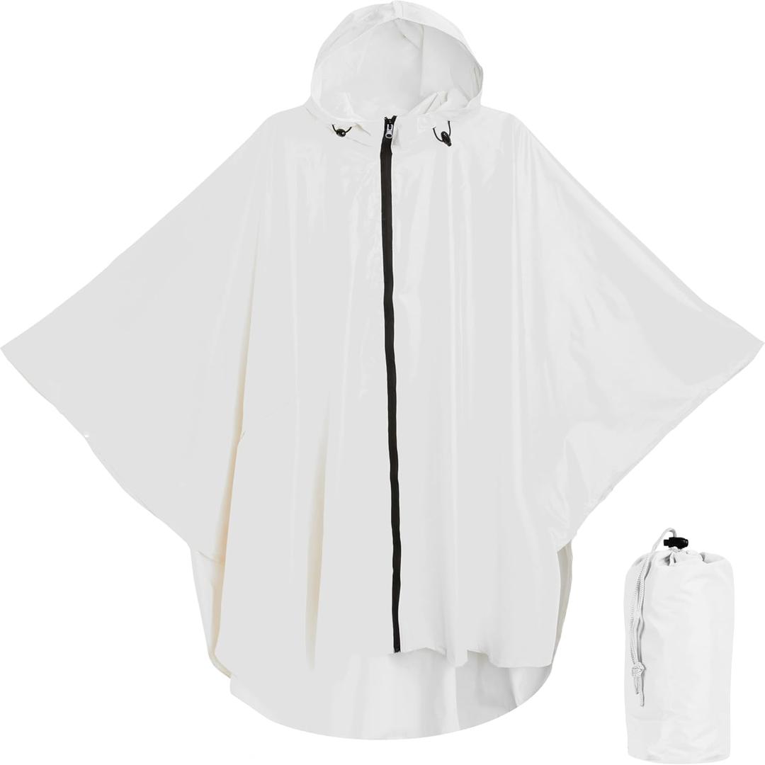Heavy Duty Rain Poncho for Backpacking, Waterproof Lightweight for Adults, Military, Emergency, Camping, Men, Women (Round-white)