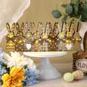 Yousoontic Rustic Easter Bunny Decor with LED Lights, 9-piece Wooden Plaid Bunny Centerpiece, Farmhouse Vintage Brown Rabbit Sign for Mantel, Tiered Tray, Dining Table and Spring Home Decoration