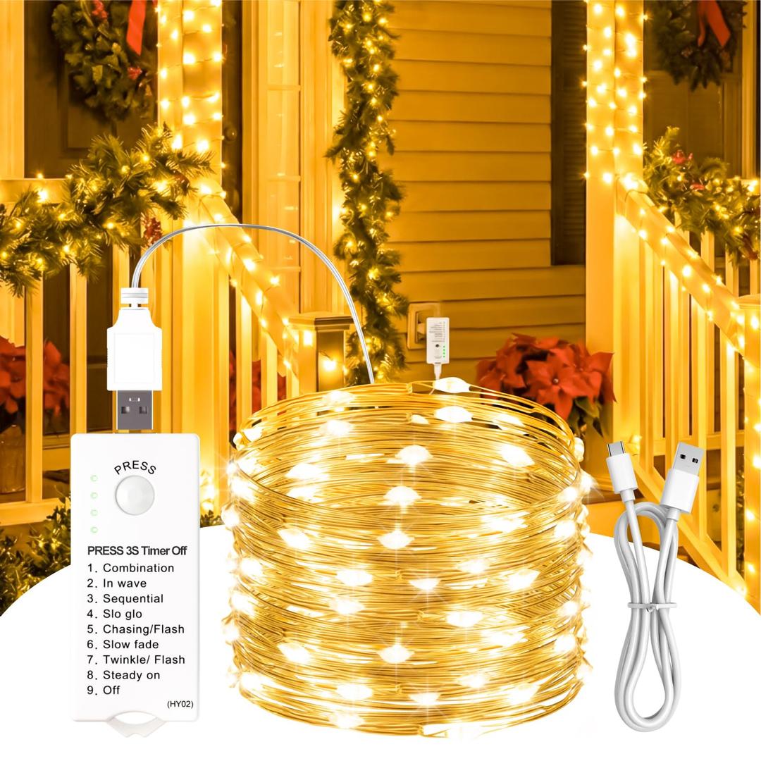 2 x ZSJWL Rechargeable Fairy Lights with DIY Timer & 8 Modes, 2 Pack 16FT 50LED String Lights Battery Operated Indoor, Twinkle mini Lights for Bedroom Christmas Wedding Centerpiece Decor (Warm White)