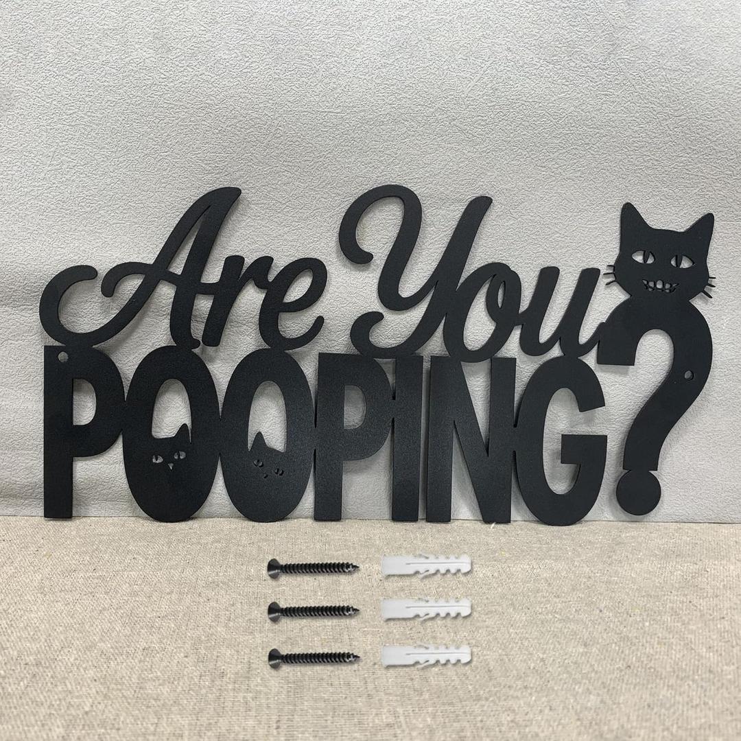 Funny Bathroom Metal Decorative Signs, Black Silhouette Humor Toilet Decor Quotes, Rustic Farmhouse Home Cute Wall Art, Unique Housewarming Gift (Are You Pooping, 12")