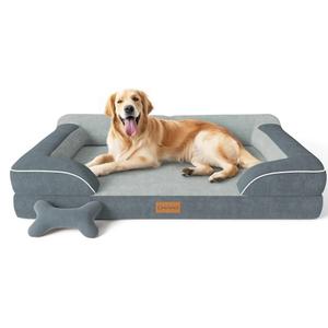 Extra Large Dog Bed, Orthopedic XL Dog Bed with Cooling Gel Memory Foam, Waterproof Pet Bed with Removable Washable Cover, 42" Pet Sofa Couch Dutch Velvet with Bone Toy, Dark Gray