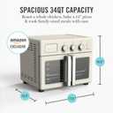 Martha Stewart French Door Air Fryer Toaster Oven Combo, 34QT Countertop Convection, 12-in-1, Bake, Broil, Roast, Fits 12” Pizza, Dehydrate, 5 Accessories, Air Fry Basket, Stainless Steel, Linen White
