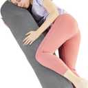 Body Pillow for Adults, Bolster Pillow with Removable Velvet Cover, Long Round Cervical Roll Pillow (Grey, 47 inch)
