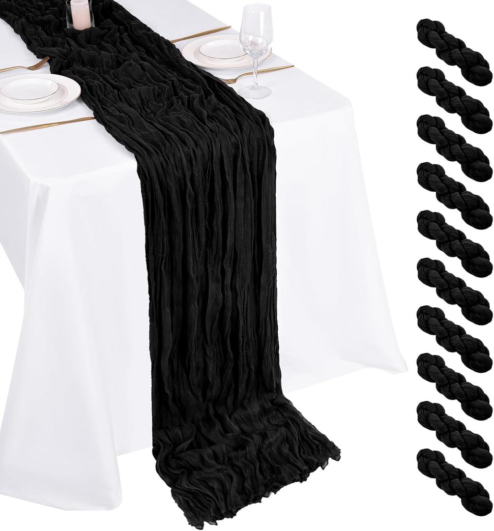 10 Pack Black Cheesecloth Table Runner 17x108 Inch Boho Gauze Cheese Cloth Table Runners for Wedding Party Baby Shower Birthday Home Decor