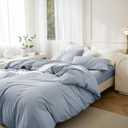JIYUAN Queen Size Duvet Cover Set, 3-Piece - 100% Washed Cotton, Linen-Like Soft & Breathable with Zipper Closure, Includes 90x90 Inch Cover & 2 Pillowcases, Heathered Light Blue