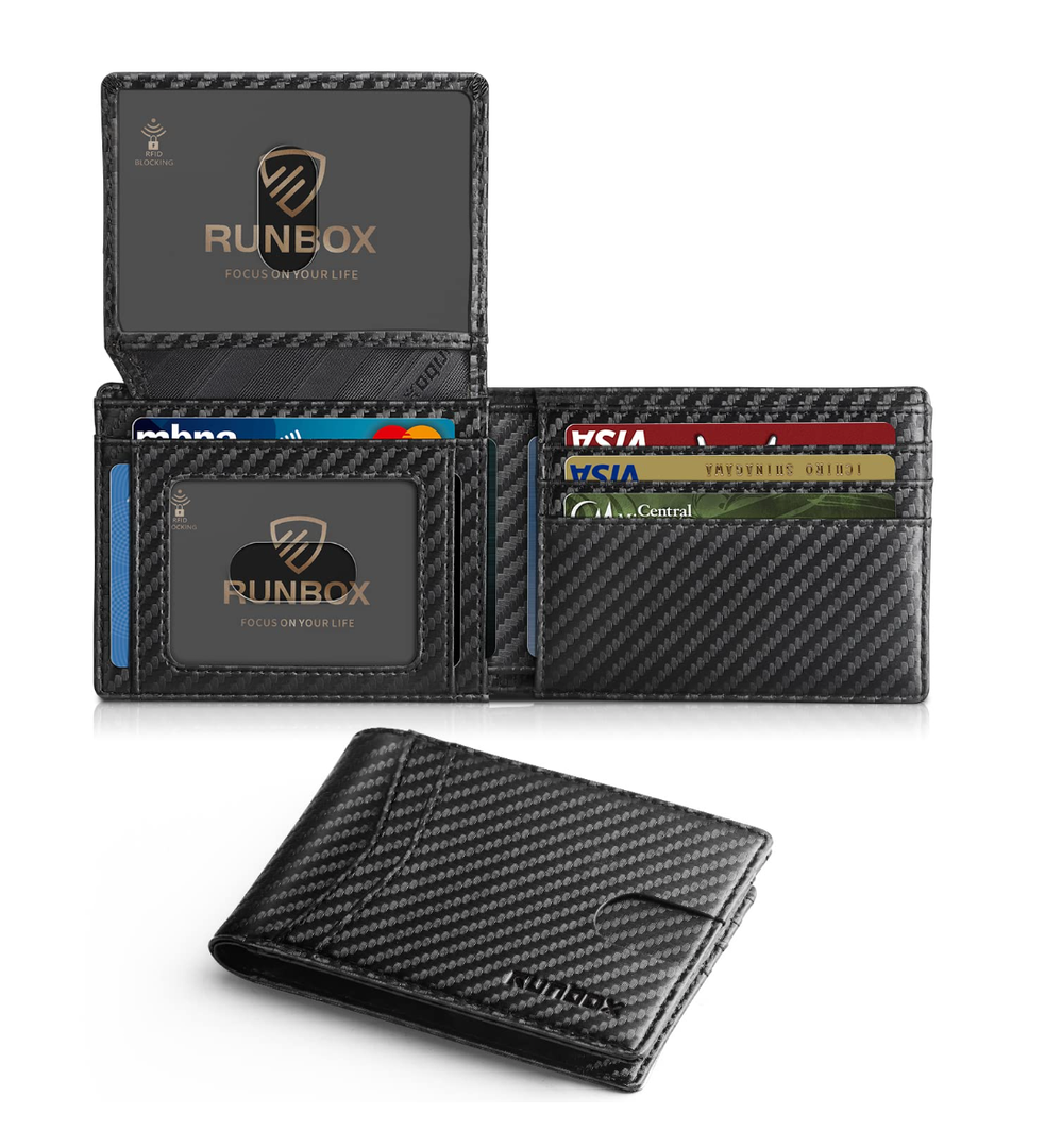 RUNBOX Wallet for Men Slim Rfid Leather 2 ID Window With Gift Box