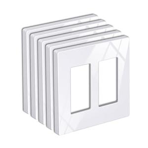 BESTTEN 5 Pack Screwless Decorator Wall Plate, 2 Gang Decorative Outlet Cover, USWP6 Gloss Snow White, H4.69” x W4.73”, Faceplate Cover for Receptacle Outlet & Switch